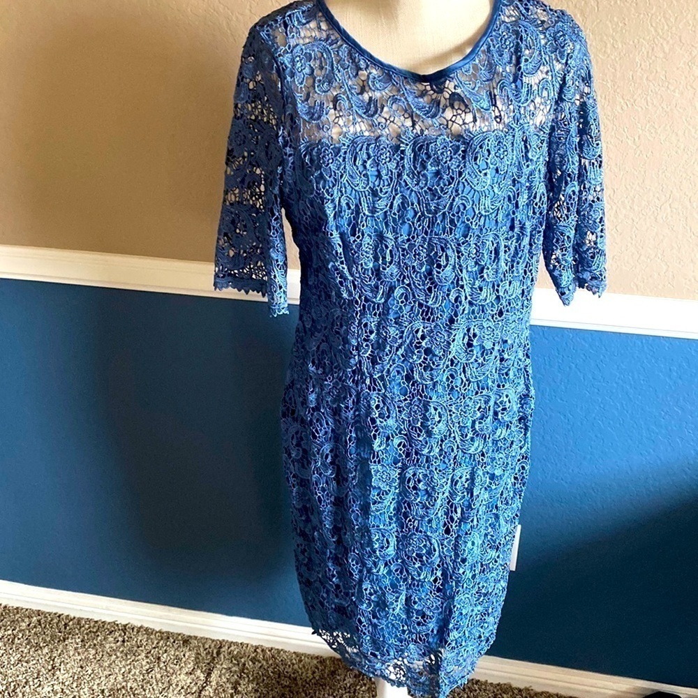 𝅺fitted Blue Lace Cocktail Dress 12